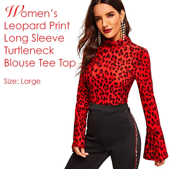 Leopard Print Long Sleeve Turtleneck 